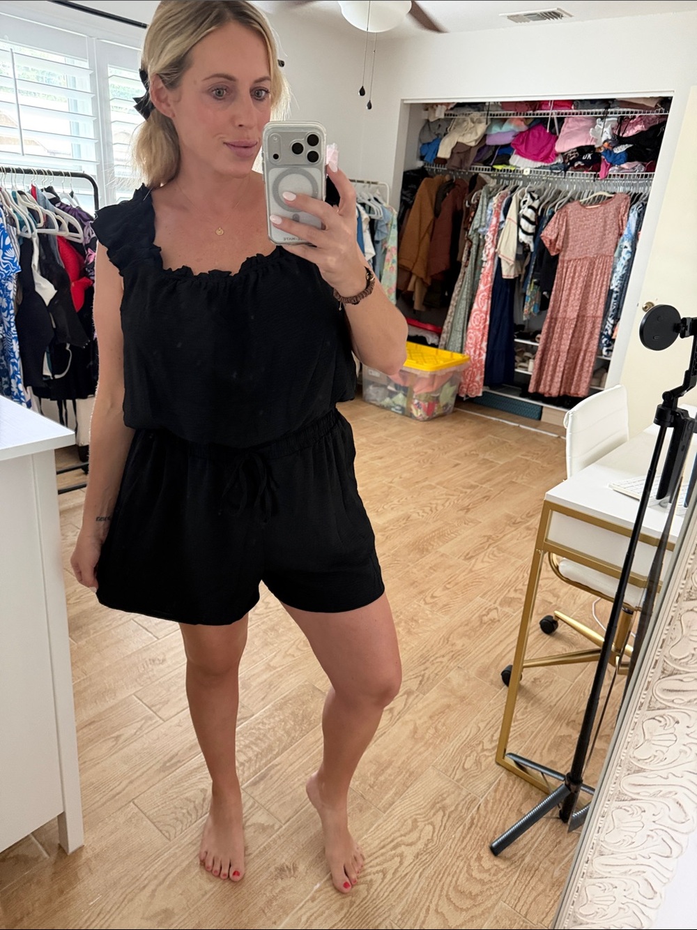 Women’s Black Ruffle Sleeve Romper